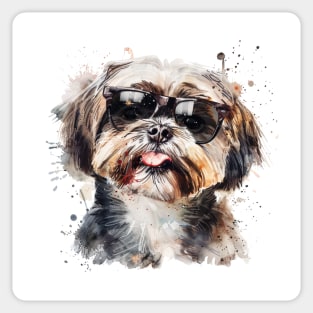 Shih Tzu with Sunglasses (Watercolor) Sticker